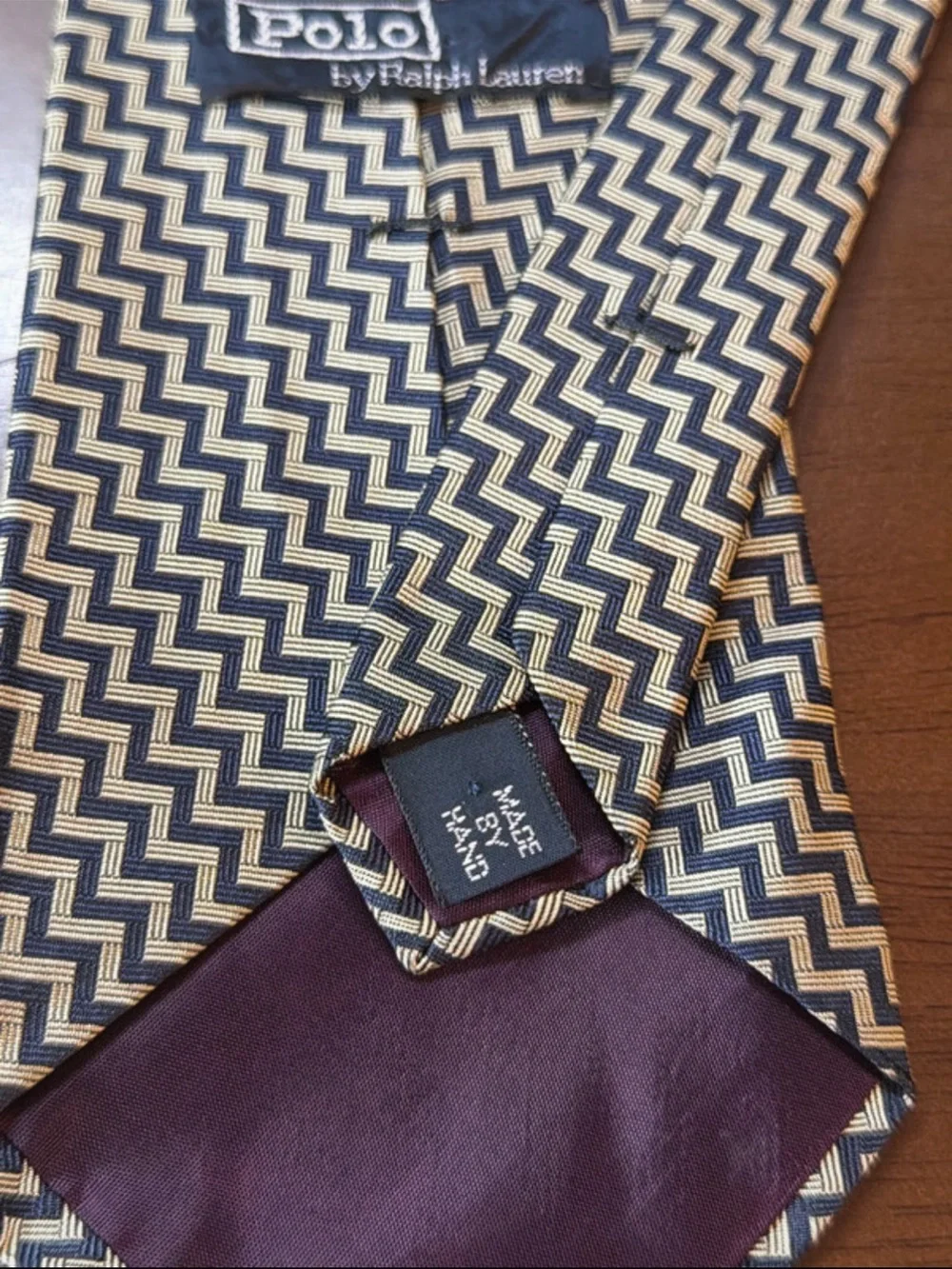Ralph Lauren Chevron Zigzag Tie in Navy and Gold